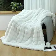 [UGFJMN] Faux Rabbit Fur Throw Blanket, Grey Thick and Warm Blanket for Winter, Cozy Soft Elegant Fluffy Decoration Blanket for Sofa, Couch and Bed, Heavy Fuzzy Luxury Blanket White 100×160cm