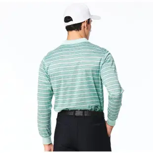 【Lynx Golf】男款歐洲進口布料純棉絲光藍綠白條紋紋路胸袋款長袖POLO衫(綠色)
