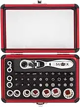SUNEX TOOLS 9732 44Pc 1/4" Dr Mini Dual Flex Head RATCHET W Socket & Bit Set