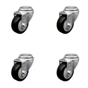 3.5 Inch SS Black Polyurethane Wheel Swivel Bolt Hole Caster Set Service Caster
