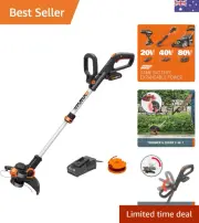 20V Cordless 2-in-1 Line Grass Trimmer/Edger, w/Command Feed, 1x 2.0Ah Batter...