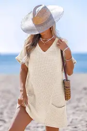 Cupshe Dreamy Tides Beige Cover-Up Mini Dress - Beige,L