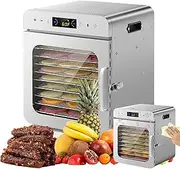 Smart Touch Food Dehydrator Machine, 10 Trays Stainless Steel Food Dehydrator, Unique Deodorization, 24 Hour Timer Smart Control Panel 30-90°C Adjustable Temperature for Fruits, Dog Treats, Mushroom