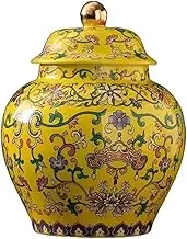 Decorative Luxury Classical Enamel Tea Canister Ceramic Large Black Tea Green Tea Sealing Jar Household Storage Jar Container(Yellow)