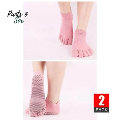 2 Pack Womens Non Slip Low Rise Full Toe Yoga Grip Pilates Socks Pink Socks