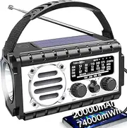 Emergency Radio, 20000mAh/74000mWh Weather Radio, Solar Hand Crank Radio with AM/FM/NOAA/SW Weather Alert,Flashlight & Reading Lamp, SOS Alarm, Phone Charger for Indoor Outdoor Emergency