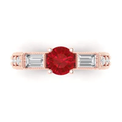 2.14Ct Round Cut Simulated Ruby Solid 14K/18K Gold Engagement Ring