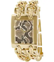 NEW-GUESS 2 STRANDS GOLD TONE S/STEEL CHAIN LINKS+LEOPARD DIAL WATCH U12554L1