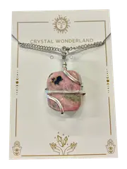 Infinity Loop Crystal Tumbled Collection Rhodonite Pendant Necklace Silver