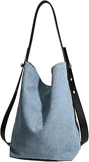 [Generic] Women's Denim Tote Bag Large Capacity Crossbody Shoulder Handbag Light Blue Canvas Hobo Purse for School Travel