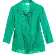 Chico's Green Eyelet Linen Jacket size Small NEW TAGS