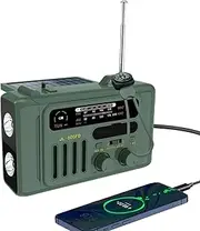 Solar Hand Crank Emergency Radio,NOAA/AM/FM with LED Flashlight & Reading Lamp,USB Type-C/Solar/Hand Crank Charging,Bluetooth Speaker,SOS Alarm&Compass for Camping Indoor Outdoor Emergencies (Green)