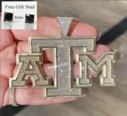 Men's Custom "ATM" Letter Pendant Genuine Moissanite 925 Silver Free Stud Gift