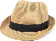 [Zylioo] XXL Oversize Straw Fedora Hats,Big and Tall Short Brim Panama Hats,Roll Up Summer Cuban Trilby Hat