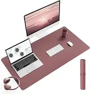 Non-Slip Desk Pad,Mouse Pad,Waterproof PVC Leather Desk Table Protector,Ultra Thin Large Desk Blotter, Easy Clean Laptop Desk Writing Mat for Office Work/Home/Decor (Dark Pink, 90 x 43 cm)