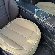 HOMOSTARRY 2 Pack Leather Front Car Seat Cover Bottom Only, Anti-Slip Padded Seat Cushion, Full Wrap Seat Protector with Storage Function Universal Fit for Most Cars, SUV, Pick-up Trucks (Beige)