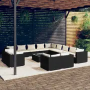 14 Piece Garden Lounge Set with Cushions Black Poly Rattan vidaXL
