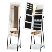 Costway Standing Jewelry Armoire Cabinet Full Length Mirror Jewelry Organiser Box w/Drawer