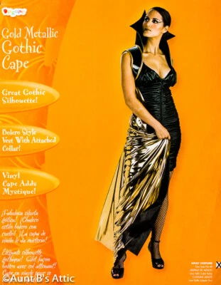 Cape Gold & Black Metallic Gothic Shoulder Drape Vest With High Collar OS