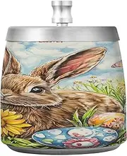 Stainless Steel Cigarette Ashtray with Lid for Home Indoor Car Office Happy Easter Rabbit Daisy Egg Retro Smokeless Decorative Ash Tray Sets for Cool Patio Decor