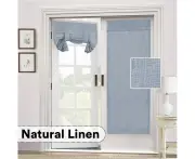 Natural Linen Blended Door Curtain - Privacy French Door Curtain Light Filgtering Tricia Window Door Curtain for Patio Door Sidelight Glass Door-Grey blue