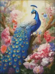 Peacock and Flowers in Jungle - Counted Cross Stitch Kits Needlework Embroidery