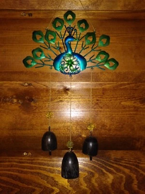 1 - PEACOCK Bell Wind Chime - Rich Colors *Spinners & Garden Decor for Christmas