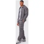 Mens Grey Chenille Rib Boxy Overshirt & Regular Cargo Jogger Set