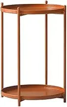 Modern Simple Round Storage Rack, Small Footprint Bedside Table, Double Layer Design Casual Coffee Table, Iron Material(Orange Color)