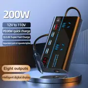 200W Car Power Inverter Fast Charger with 2 AC Sockets 4 USB Ports LCD Display