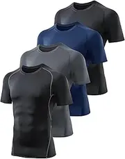 [TELALEO] Pack of 4 Compression Shirts, Men's Short-Sleeved/Long Sleeve Functional Shirt, Quick-Drying T-Shirts, Breathable Sports Running Shirt for Fitness, Running, Gym