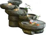 Stone Mill Water Feature Fountain Floor-to-Ceiling Living Room Indoor Garden Patio Ornament Waterfall Fountain Including LED Lights and Pumps Little Surprise