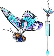 70cm Stained Glass Butterfly Wind Chime - Handcrafted Iron Wind Chimes for Outdoor & Indoor Decor, for Mom, Home, Garden, Patio, Yard, or Window Decoration (Blue)
