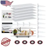 Durable Slat Wall Shelving Set - 6 White Wooden Shelves with Heavy-Duty Brackets