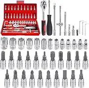 46Pcs 1/4 Inch Drive Socket Ratchet Wrench Set Includes Drive Bits Set Extension Bars Ratchet Wrench Adapter for Household & Automotive Repair & DIY Project with Storage Case