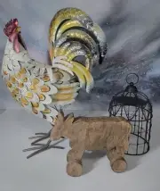 LOT OF 3 ! Big Rooster Sculpture Statue Cute Metal Yard Garden Art Figure Cow +