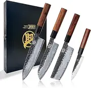 MITSUMOTO SAKARI 4PCS Kitchen Knife Set, Professional Japanaese Knife Set, High Carbon Stainless Steel Kitchen Knives, Chef Knife Sets with Wooden Box