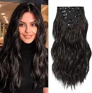 Clip in Hair Extensions, 7 PCS Natural & Soft Hair & Blends Well Hair Extensions, Dark Brown Long Wavy Hairpieces(22inch, 7pcs, Dark Brown)