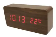 Red Led Wooden 3 Alarm Clock + Temperature Display Usb/Battery Wood Brown 6035