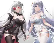 Anime girls twins long hair white azur lane emden art playmat gaming mat