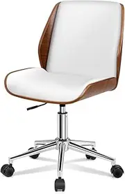 [ALFORDSON] Home Office Chair Wooden Executive Desk Chair Swivel Armless Leather Computer Chair Height Adjustable Task Chair with Mid Back for Kids Adult Study Living Room (Renzo White)
