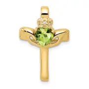 14k 6mm Claddagh Peridot VS Diamond Cross Pendant