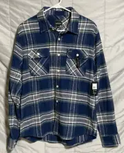 Brixton Flannel Shirt Men Size Large Standard Fit Bowery Blue Plaid "Vegan Wool"
