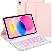 for iPad A16 11th Generation 2025/10th Generation 2022 Keyboard Case, QWERTZ Layout Removable Illuminated Keyboard, Case with Pen Holder for iPad 10th Gen 10.9 Inches/11.Gen 11 Inches, Pink