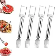 Easilyous 2-in-1 Fruit Cutter & Fork Roquit Watermelon Cutter, 2025 Watermelon Slicer 2 in 1 Stainless Steel Fruit Fork Slicer for Kitchen, Portable Dual Head Fruit Forks Slicer Knife (4pcs)