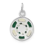 Sterling Silver Polished Green & White Enameled Poker Chip Charm
