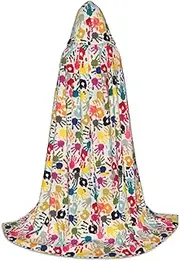 SKKNT Hand Print Print Halloween Hooded Cloak Full Length Cape With Hood For Men And Women For Carnival