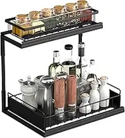 Jynzor Under Cabinet Storage with Sliding Storage Drawer, Under Sink Organizer and Kitchen Bathroom Cabinet Storage, Metal Sliding Under Sink Pull Out Organizer, 2 Tier Slide Out Sliding Shelf