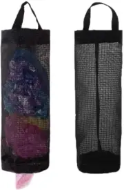 Plastic Bag Holder, Grocery Bag Holder Mesh Hanging Storage Bag Dispenser (Black