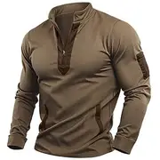 Men's T Shirt Waffle Knit Tee Quarter Zip Tee Long Sleeve Stand Collar Quarter Zip Spring Fall Spring Fall Solid Color Knitwear Vintage Daily Patchwork Pocke